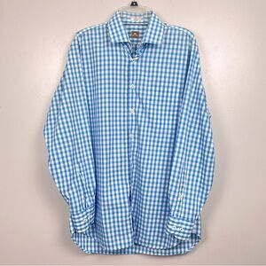 Peter Millar Men's 100% Cotton Blue Gingham Button Down Shirt Size L; Casual
